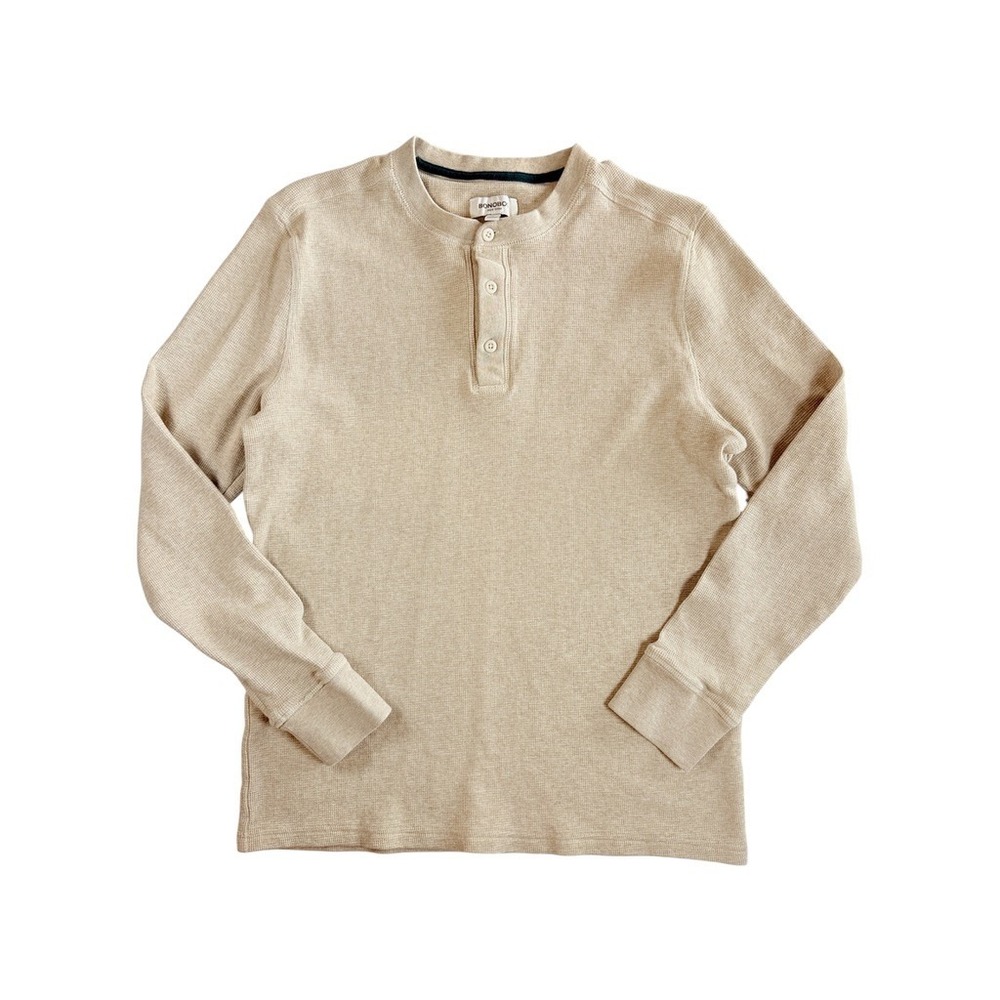 Bonobos Henley Shirt Mens Medium Beige Waffle Knit Long Sleeve